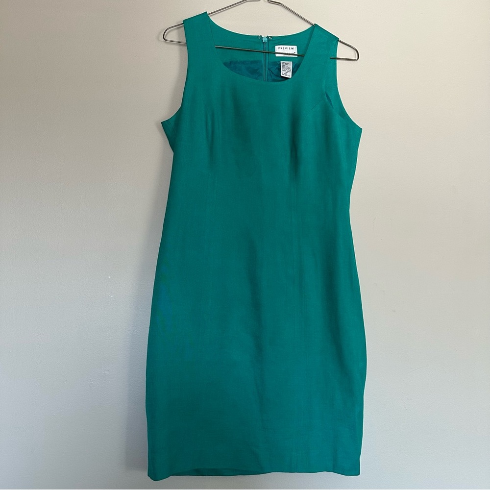 Linen Green Dress Formal Casual For Work Size 8P Petite